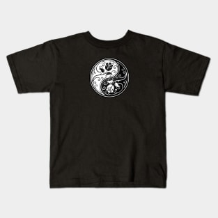 White and Black Yin Yang Roses Kids T-Shirt